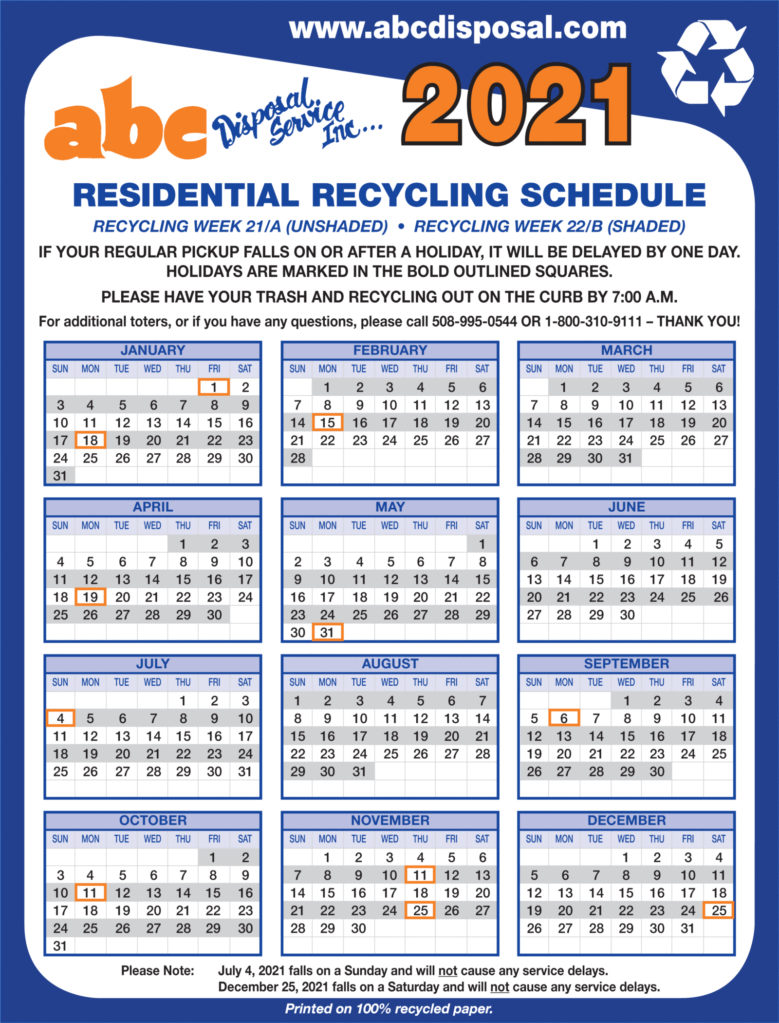 Calendar ABC Disposal Inc.
